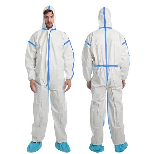 VASTMED Hazmat Suits Protective Coveralls with Hood Disposable Coveralls Suit | Medical Protective Coverall PPE