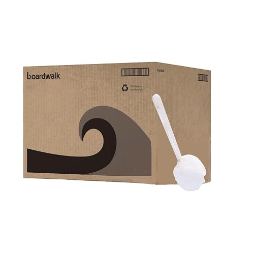 Boardwalk Deluxe Toilet Brush, Bulk 25 Pack, Acid-Resistant Fuller Angled Mop Head, 12″ Handle, Splatter Resistant Design, Better than a Brush
