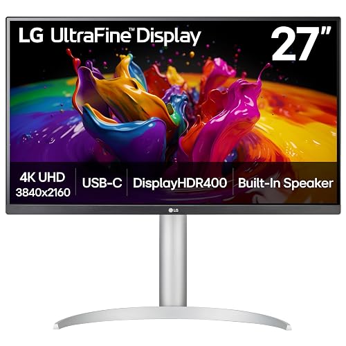 LG 27UP850K-W 27-inch Ultrafine 4K UHD IPS Monitor, White | 60Hz, DisplayHDR 400, USB Type-C 90W PD, Tilt/Height/Pivot Adjustable Stand, Built-in Speaker