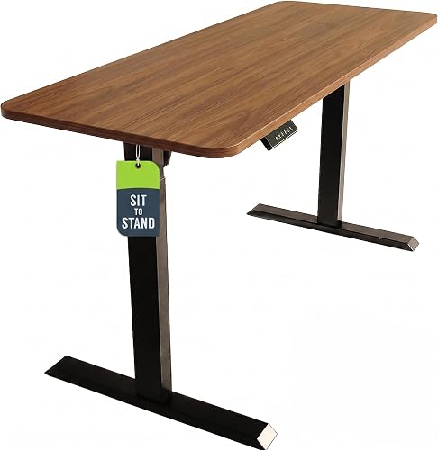 TechOrbits Electric Standing Desk Frame 60 x 24 Inch Tabletop - Motorized Workstation Two Leg Stand Up Desk with Memory Settings and Telescopic Sit Stand Height Adjustment (Black Frame/Wood BrownTop)