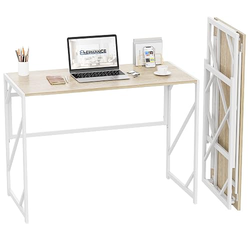 Elephance Folding Desk Writing Computer Desk for Home Office No-Assembly | Study Office Desk,Foldable Table for Small Spaces,39.4 Inch,Beige