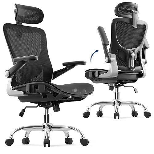 marrap Ergonomic Office Chair, Adjustable Lumbar Support | Mesh Desk Chair with 3D Armrests and Headrest, 90-120° Rocking Function, Black