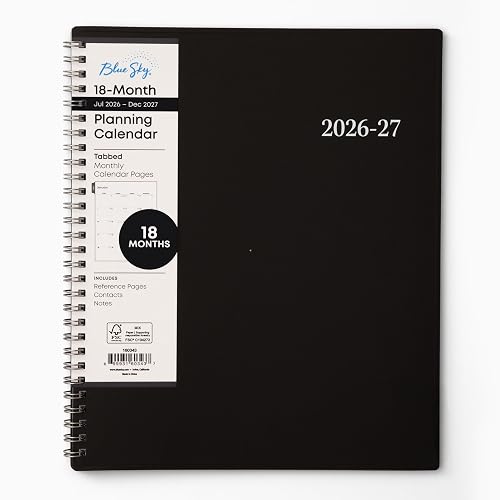 Blue Sky 2027 18-Month Monthly Planner Calendar, 8"x10", Enterprise | July 2026 - December 2027, Flexible Cover, Silver Durable Twin Wire Binding, Laminated Tabs