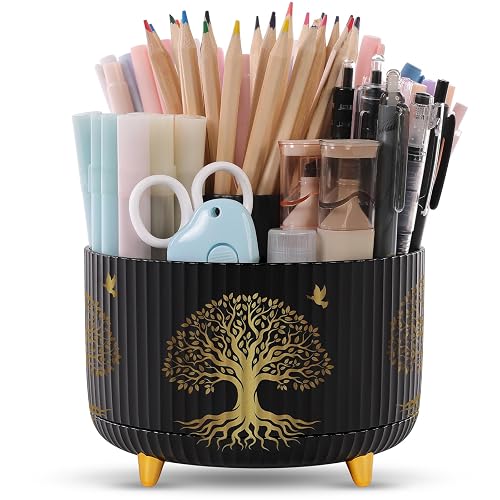 SKYDUE 360 Degree Rotating Pen Holder for Desk with 5 Slots,Tree of Life | Pen Organizer with 5 Slots, Office Supplies, Desk Organizer, Art Supply Pencil Cup for Office, School, Home