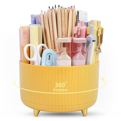 SKYDUE 360 Degree Rotating Desk Organizer, Dual-Purpose Pencil Pen Holder, Rotating Desk Pen Organizer with 5 Slots, Pencil Cup for Office, School, Home