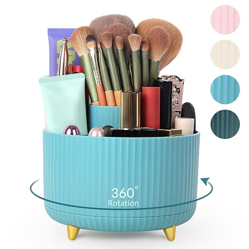 SKYDUE Makeup Organizer, Rotating Pencil Pen Holder for Desk, Dual-Purpose Desktop Organizer for Cosmetics & Pens, Makeup Brush Holder with 5 Slots, Pencil Cup for Office, Home