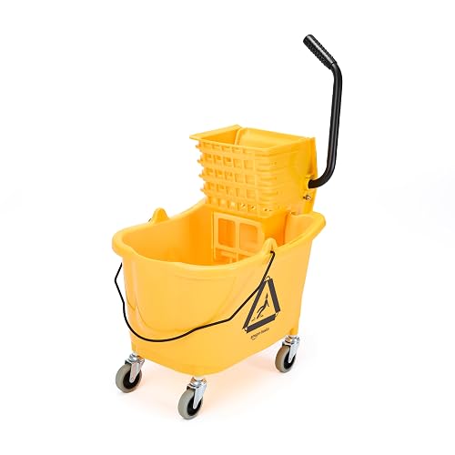 Amazon Basics Commercial Side Press Wringer Floor Cleaning Mop Bucket on Wheels, 35-Quart, Yellow