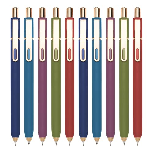 Linbsunne Gel Pens Black Ink for Office 0.5mm Fine Point Pen, Vintage-10pcs | Smooth Writing Retractable Cute Pens with Metal Gold Clip Quick Dry School Supplies for Teachers