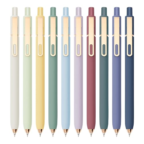 Linbsunne Gel Pens Black Ink for Office 0.5mm Fine Point Pen, Morandi-10pcs | Smooth Writing Retractable Cute Pens with Metal Gold Clip Quick Dry School Supplies for Teachers