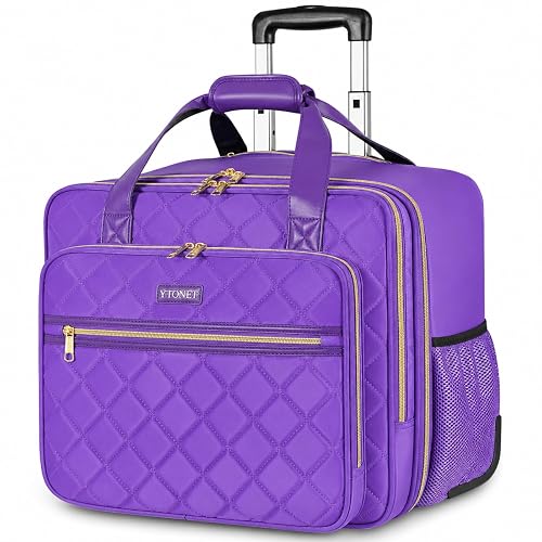 Ytonet Rolling Briefcase for Women, 17.3 In Rolling Laptop Bag, Purple | Stylish, Large Water Resistant Overnight Roller Computer Bag for Work Travel College Business Wife Mom Teacher Gift