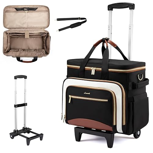 LOVEVOOK Rolling Teacher Bag, Laptop Tote with Detachable Dolly | Fits 17.3 Inch Laptop, Detachable Dolly, Large Rolling Tote Bag for Teacher Office Work Nurse, Adjustable Handle