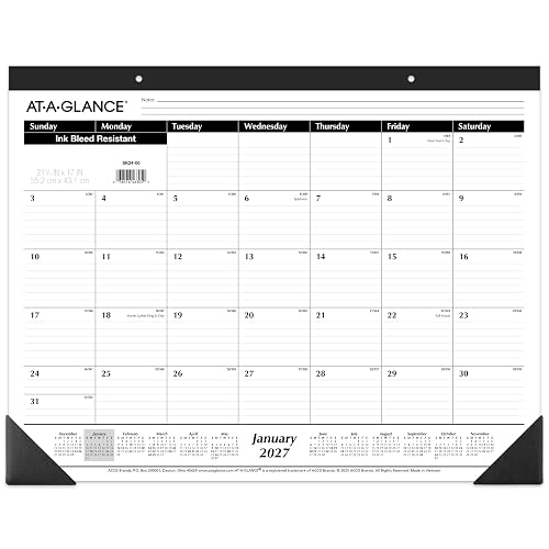 AT-A-GLANCE 2027 Desk Pad Calendar, Monthly Desk Wall Planner, 21.75" x 17", Ruled Blocks (SK240027), White