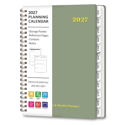 2027 Planner, Weekly and Monthly Calendar Planner Book, A5(6.3'' x 8.5'') | January 2027 - December 2027, Hardcover, Spiral Bound, Inner Pocket, Home School and Office Supplies, New Year Planning