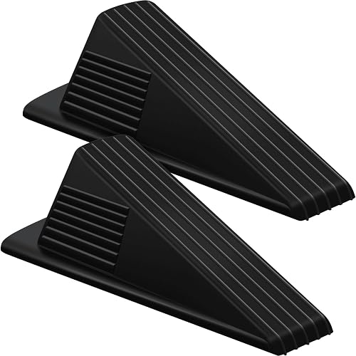 Frienda 2 Pcs Jumbo Door Stoppers Heavy Duty Rubber Doorstop, Black | Jumbo 2" Tall TPR Wedge for Carpet Hardwood Concrete Tile, Non-slip Stopper Design, Stackable for Hotels Homes Offices