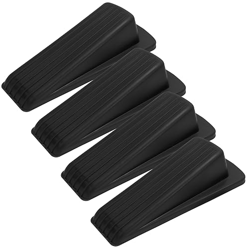 S&T INC. Rubber Door Stopper, 4 Pack, Black | Heavy-Duty Rubber, Residential and Commercial Use, Flexible and Anti-Skid, Works on Most Floor Types