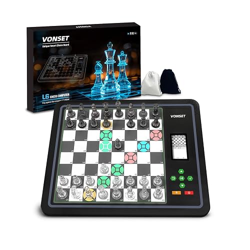 Vonset L6 Electronic Chess Board with LED Lights E-Ink Screen Display | Electronic Chess Computer transparent magnetic pieces for beginners and chess lovers Computer Chess Set