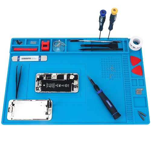 STREBITO Silicone Soldering Repair Mat Magnetic Work Mat 17.7''x11.8'' | Heat Resistant 932°F, Magnetic Mat for Screws and Tools, Solder Mat Silicone Pad for Laptop, Watch, Phone, Eyeglass, Knife