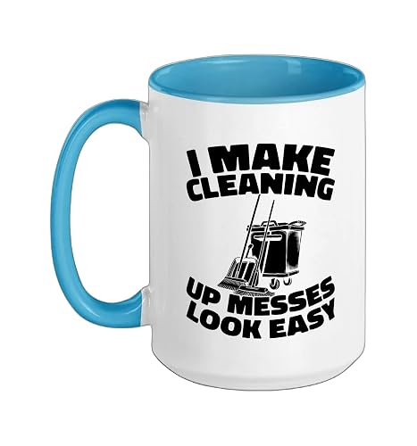 Cleaner Housekeeping Janitorial - Sanitation Cleaner Ceramic Mug, Blue/White, 15oz