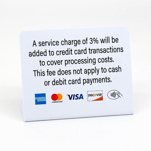 3pk Service Charge Payment Signs, 3% Service Charge Notice, Countertop Display with Major Credit Cards and Contactless, Business Credit Card Payment Signs