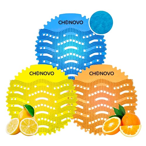 CHONOVO Urinal Screen Deodorizer, 12 Pack Urinal Cake Bulk with 3 Scents | 3 Long-Lasting Scents Help Control Odor, Long Bristle Design Reduce Splash & Clog for Restroom, Hotel, Office, School Toilet