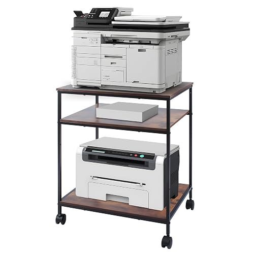 EMERIT 3-Tier Printer Stand for Laser/Inkjet/All-in-One - 23.6x18.9x31.5 Heavy Duty Cart w/Adjustable Shelves & Lockable Wheels, Storage for Scanner/Fax/Supplies - Industrial Home & Office