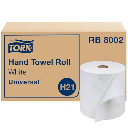 Tork Universal Hand Towel Roll White, 6 Rolls x 800 Ft, RB8002 | Compatible with H21 Dispensers, 1-Ply, 100% Recycled Fiber