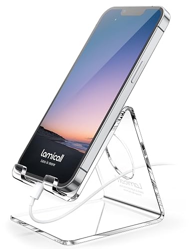 Lamicall Clear Acrylic Cell Phone Stand, Office Desk Decor Accessories | Office Cubicle Decor, Accessories & Workspace Organizers for Women, Teacher Desk Essentials, Cute Work From Home Supplies