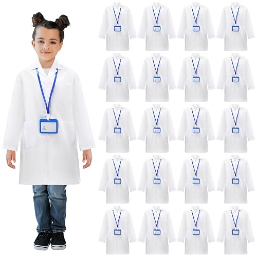 Liitrsh 18 Set Lab Coats for Kids White Scientists Costume with ID Card for Children Doctor Role Play Career Day Christmas
