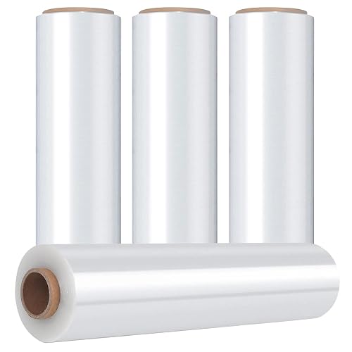 20in Stretch Wrap Roll, Heavy Duty 1500ft Shrink Wrap, Pallet Wrap 4 Pack | Industrial Strength, 80 Gauge, Clear Stretch Film, Self-Adhesive Cling, Plastic Wrap for Furniture Wrapping Shipping Moving