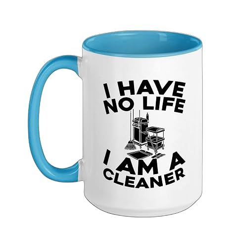 Cleaner - Janitorial Sanitation Housekeeping Cleaner Ceramic Mug, Blue/White, 15oz