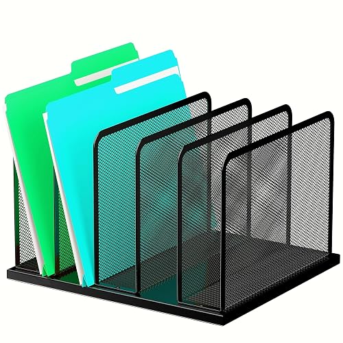 Kuntine.B Desk File Organizer Upright Mesh Desktop Organizer File Sorter Office Organization File Holder for Home, Office & Classroom (Black, 1 Pack 5-Section)