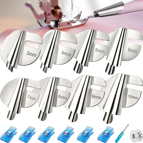 2026 Upgraded Universal Sewing Rolled Hemmer Foot Set 8 Sizes Rolled Hem Presser Foot [3-10mm] Wide Rolled Hem Foot for Home Industrial Sewing Machine Sewing Supplies[8Pcs-3/4/5/6/7/8/9/10mm]