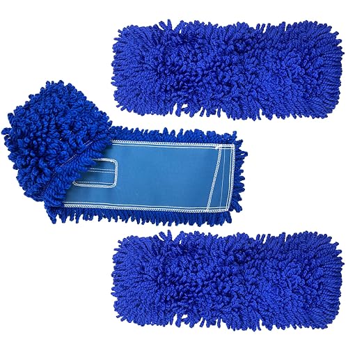 KLEEN HANDLER 24" Microfiber Dust Mop Head Replacement, Medium, 3 Pack | Washable Loop End Mop Refill Pads for Commercial, Home, Sweepers, Janitorial Supplies — Hardwood Floors, Blue