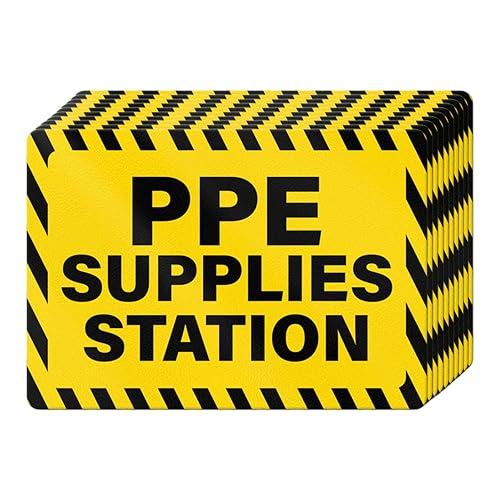 YIKIADA 10 PCS PPE Supplies Station Stickers 10 × 7 Inches | Vinyl, Weatherproof, Self Adhesive, Strong Adhesion, High Visibility, Safety Sign for Workplace, Construction Site, Warehouse