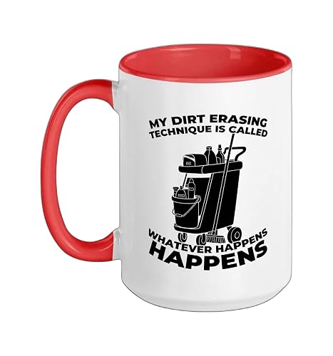 Cleaner - Housekeeping Janitorial Sanitation Cleaner Ceramic Mug, Red/White, 15oz