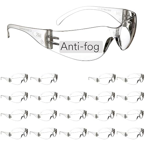 3M Safety Glasses, Virtua, Clear Lens, Clear Frame, ANSI Z87 | Anti-Fog, Scratch Resistant, Unisex, Affordable Eye Protection, Lightweight, Wraparound Coverage, Pack of 20
