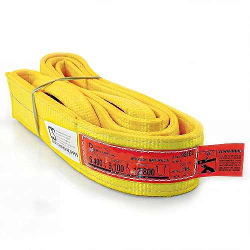 DD Sling (USA Made). 2" wide X (4' to 20' lengths) in Listing! 2 Ply Twisted Eye, Nylon Lifting Slings, Eye & Eye, Heavy Duty (900 webbing), 6,400 lbs Vertical, 5,100 Choker, 12,800 Basket Load Capacity (2inX4ft)