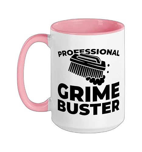 Cleaner Housekeeping Janitorial - Sanitation Cleaner Ceramic Mug, Pink/White, 15oz