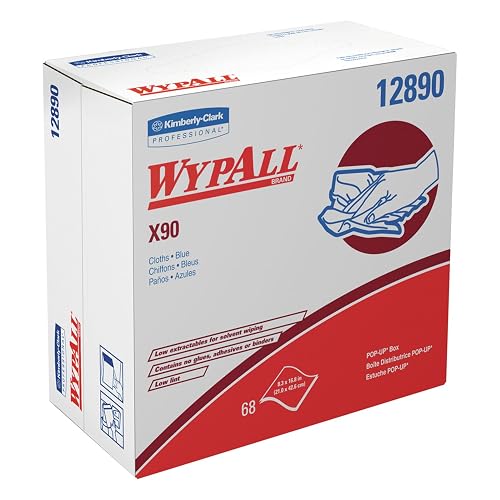 WypAll 12890 X90 Cloths, POP-UP Box, 8 3/10 x 16 4/5, Denim Blue, 68/Box, 5 Boxes/Carton