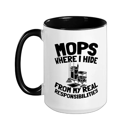 Cleaner Housekeeping - Sanitation Janitorial Cleaner Ceramic Mug, Black/White, 15oz