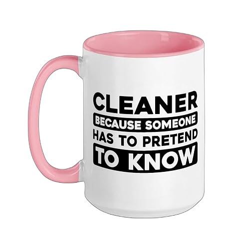 Cleaner Housekeeping Janitorial - Sanitation Cleaner Ceramic Mug, Pink/White, 15oz
