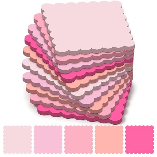 Epakh 10 Pack Scalloped Sticky Notes,3 x 3 Inch,Pink | 300 Sheets, Small Notes Pads, Thick Note Pads, Strong Adhesive, Back to School Office Supplies