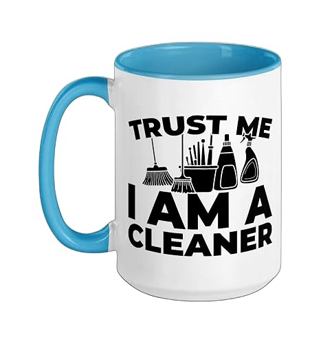 Cleaner Janitorial Sanitation - Housekeeping Cleaner Ceramic Mug, Blue/White, 15oz