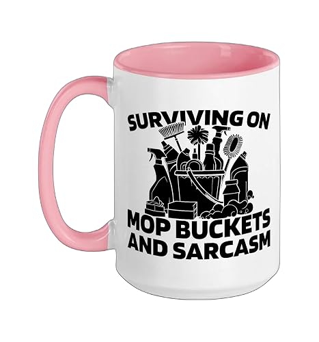 Cleaner Housekeeping Janitorial - Sanitation Cleaner Ceramic Mug, Pink/White, 15oz