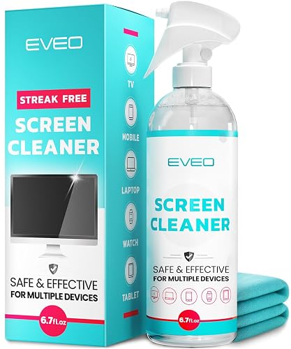 EVEO® TV Screen Cleaner Spray (Streak-Free) TV Screen Cleaner for Smart TV, LCD, LED, OLED | Computer Screen Cleaner Spray and Wipe Microfiber Cloth for TV, Monitor, Laptop, iPad, Car, Tesla & More