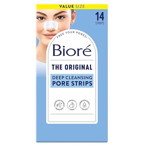Bioré Original Blackhead Remover Strips, Deep Cleansing Nose Strips With Instant Pore Unclogging, Features C-Bond Technology, Oil-Free, Non-Comedogenic Use, 14 Count | Pore-Unclogging Nose Strips, C-Bond Technology, Oil-Free, Non-Comedogenic, Deep Cleansing Skincare, 14 Strips