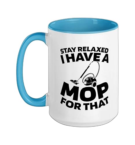 Cleaner Janitorial Housekeeping - Sanitation Cleaner Ceramic Mug, Blue/White, 15oz