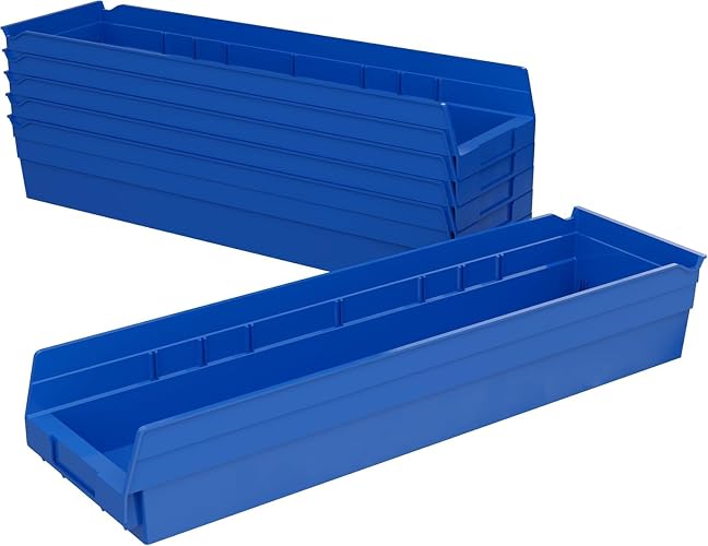 Akro-Mils 30164 Heavy Duty Plastic Shelf Bins, 24"x 6.5"x 4", Blue, 6-Pk | Heavy Duty Nesting Storage Bins for Garage, Closet, Refrigerator, Kitchen, Cabinet, Drawer Organization, Pantry Organization