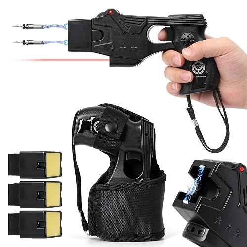 Heavy Duty Stun Gun for Self Defense with LED Flashlight Fast Rechargeable | Personal Defense Equipment 16.5 Foot Range 1.80 µC Painful, Safety Switch with Holster for Women and Man