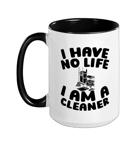 Cleaner Sanitation Housekeeping - Janitorial Cleaner Ceramic Mug, Black/White, 15oz